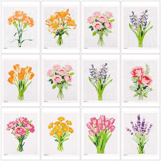Caydo 12 Pack Flower Themed Diamond Painting Kits for Adults - Full Drill 5D DIY Paint Gem Art - A Relaxing Craft for Home Wall Decor(6x6inch)