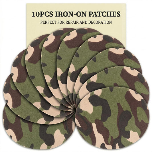 VILLCASE 10pcs Camo Iron On Patches for Clothes, Fabric Camouflage Repair Patches for Holes, Iron-on Knee & Elbow Patch for Jeans, Jackets, Pants (5.7" x 4.3")