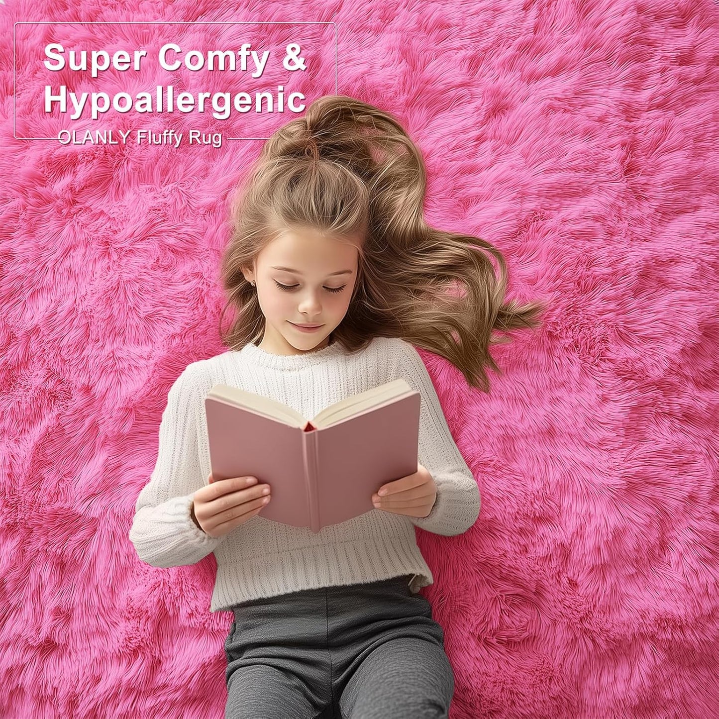 OLANLY Large Area Rug - Soft Fluffy Shaggy Carpet for Living Room & Bedroom | Machine Washable, Hot Pink