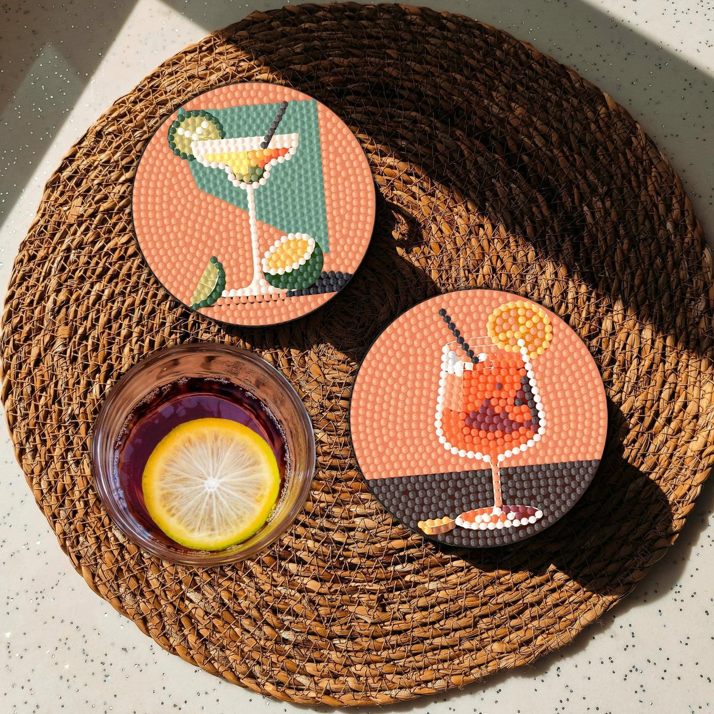 Bulerrylulu 8 Pcs Diamond Painting Coasters Kits with Holder,Diamond Art Coasters Set for Drinks Coffee Table, Gem Painting kit for Beginners Adults DIY Art Craft Gifts Home Decors (8pcs Cocktail)