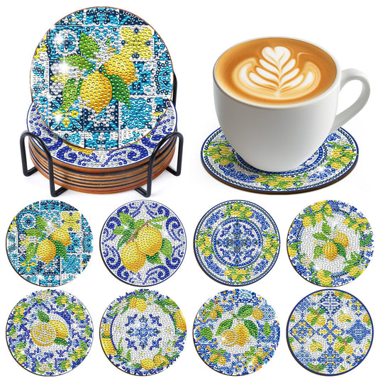 Lemon Diamond Art Coasters - 8 Pcs Diamond Painting Coasters Kit, Amalfi Coast Italy Souvenirs Rhinestone Gem Art Craft Kit for Adult Women
