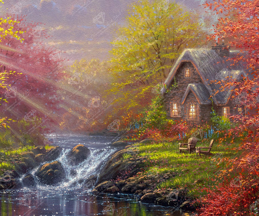 DIAMOND ART CLUB Golden Cabin Dreams Diamond Painting Kit, Fun DIY Crafts for Adults, Square Diamond Art Canvas, 14.7" x 12.3" (37.3 cm x 31.1 cm)