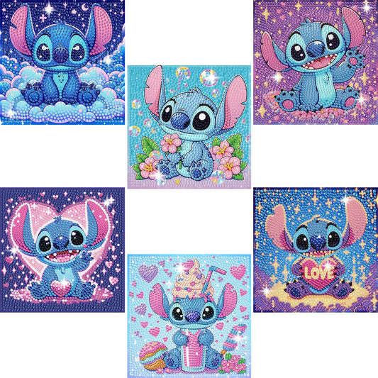 Gearock 6 Pack Diamond Art Painting Kits for Beginners, Easy DIY Cute Heart Big Gem Art Kits for Cartoon Lovers Halloween Christmas Birthday Gifts, 6x6 Inch