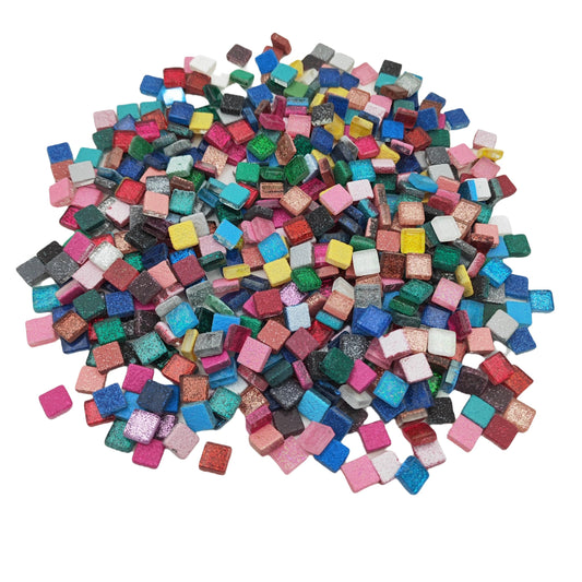 500g/1.1lb 520pcs Mixed Colour Glass Mosaic Tiles for Crafts，Square Mosaic Tiles for Home Decoration or DIY Crafts，Shine Crystal Mosaic Pieces.(Glitter Mixed Color, 0.39 inch)