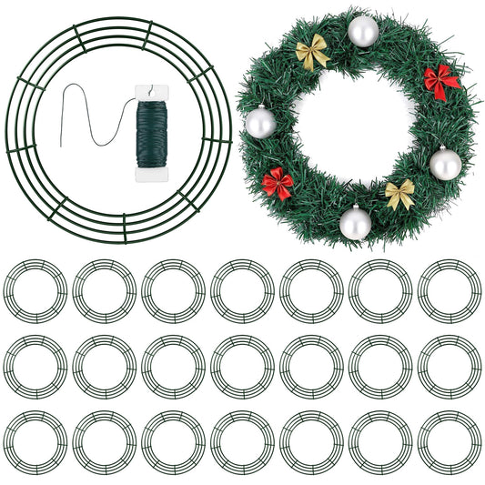 Fovths 24 Pieces Metal Christmas Wire Wreath Frame 18 Inch Green Wreath Ring with Floral Wire Form Front Door Garland Frame for Christmas Wedding Home DIY Crafts Supplies