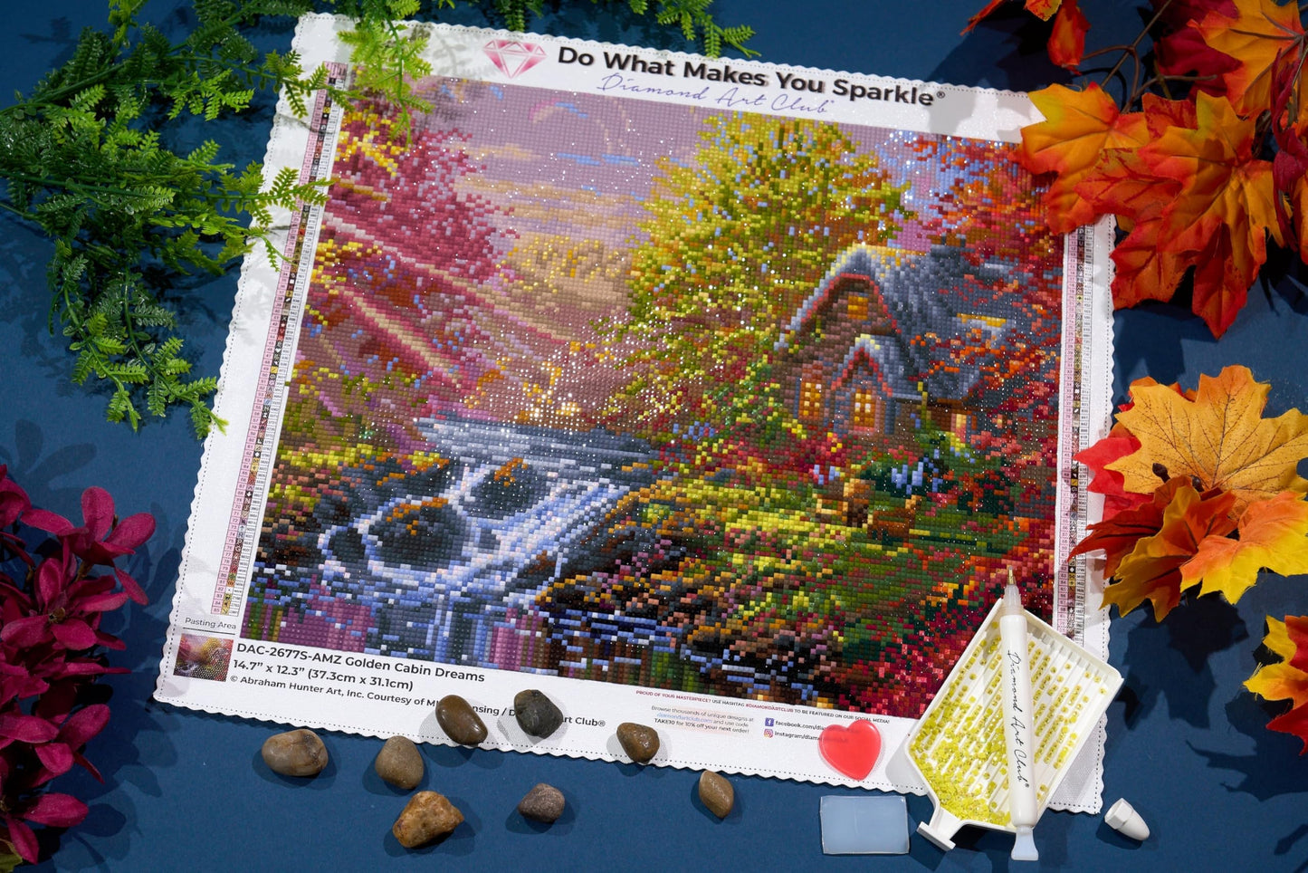 DIAMOND ART CLUB Golden Cabin Dreams Diamond Painting Kit, Fun DIY Crafts for Adults, Square Diamond Art Canvas, 14.7" x 12.3" (37.3 cm x 31.1 cm)