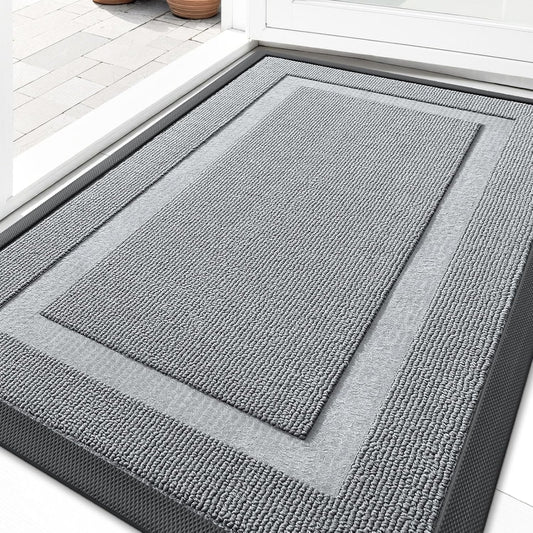 OLANLY Indoor Outdoor Front Door Mat - Waterproof All-Season Doormat | Sturdy Natural Rubber, 29.5x17, Ash Gray