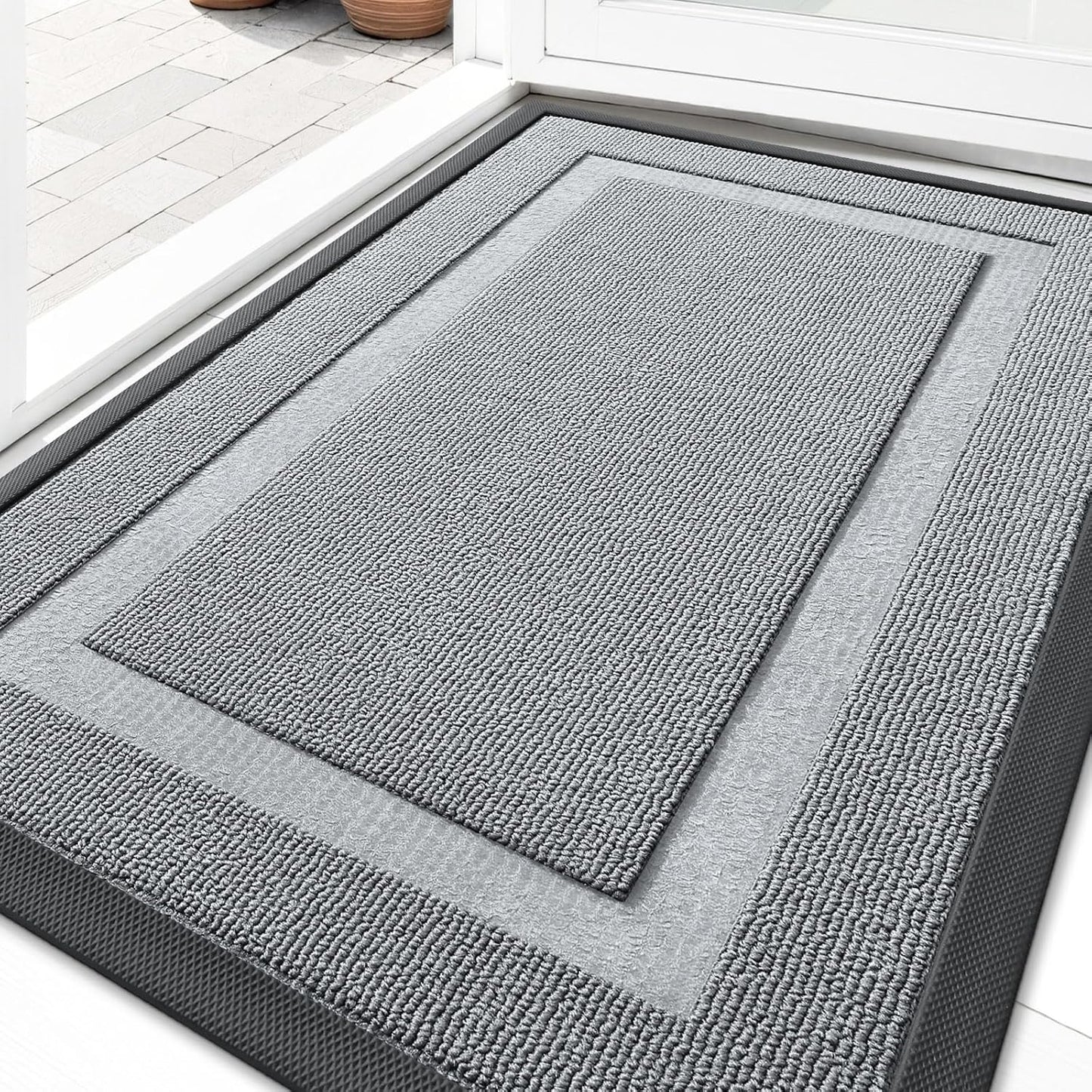 OLANLY Waterproof Front Door Mat - All-Season Indoor/Outdoor Doormat, Easy Clean, Low Profile, 29.5x17, Ash Gray