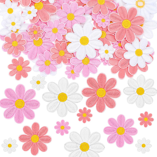 60 Pcs Daisy Flower Patches Iron on - 4 Sizes Colorful Applique Patches - Cute Iron on Flowers Embroidered Sew on Applique for Bags Hats Jeans Jackets Backpacks Shoes T-Shirt Clothes DIY Accessories