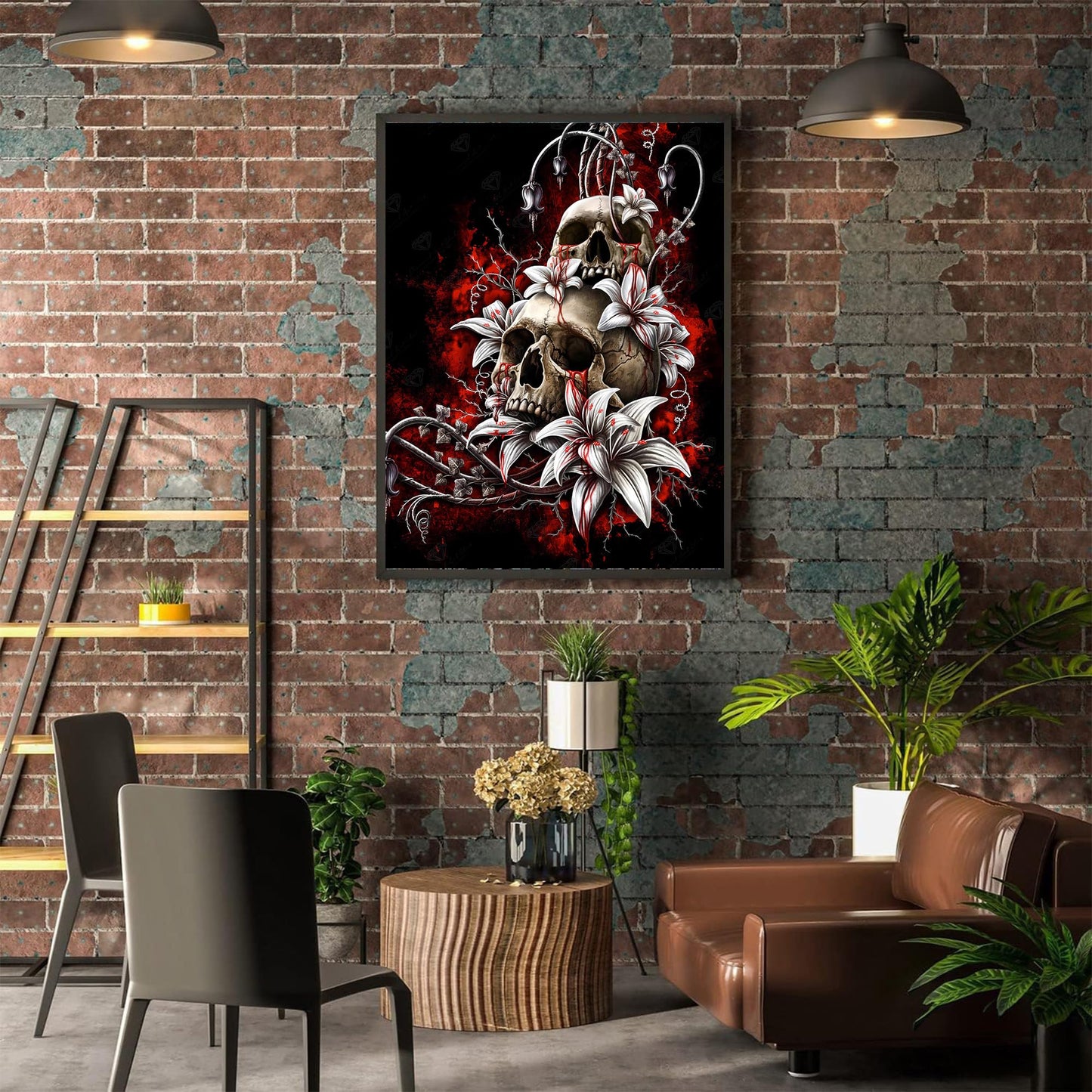 Skull Diamond Painting Kits for Adults - Skeleton Diamond Art Kits for Adults, Round 5D Gem Art Kit for Adult DIY Crafts Kit for Gift Home Wall Decor Gifts (16x12 inch)