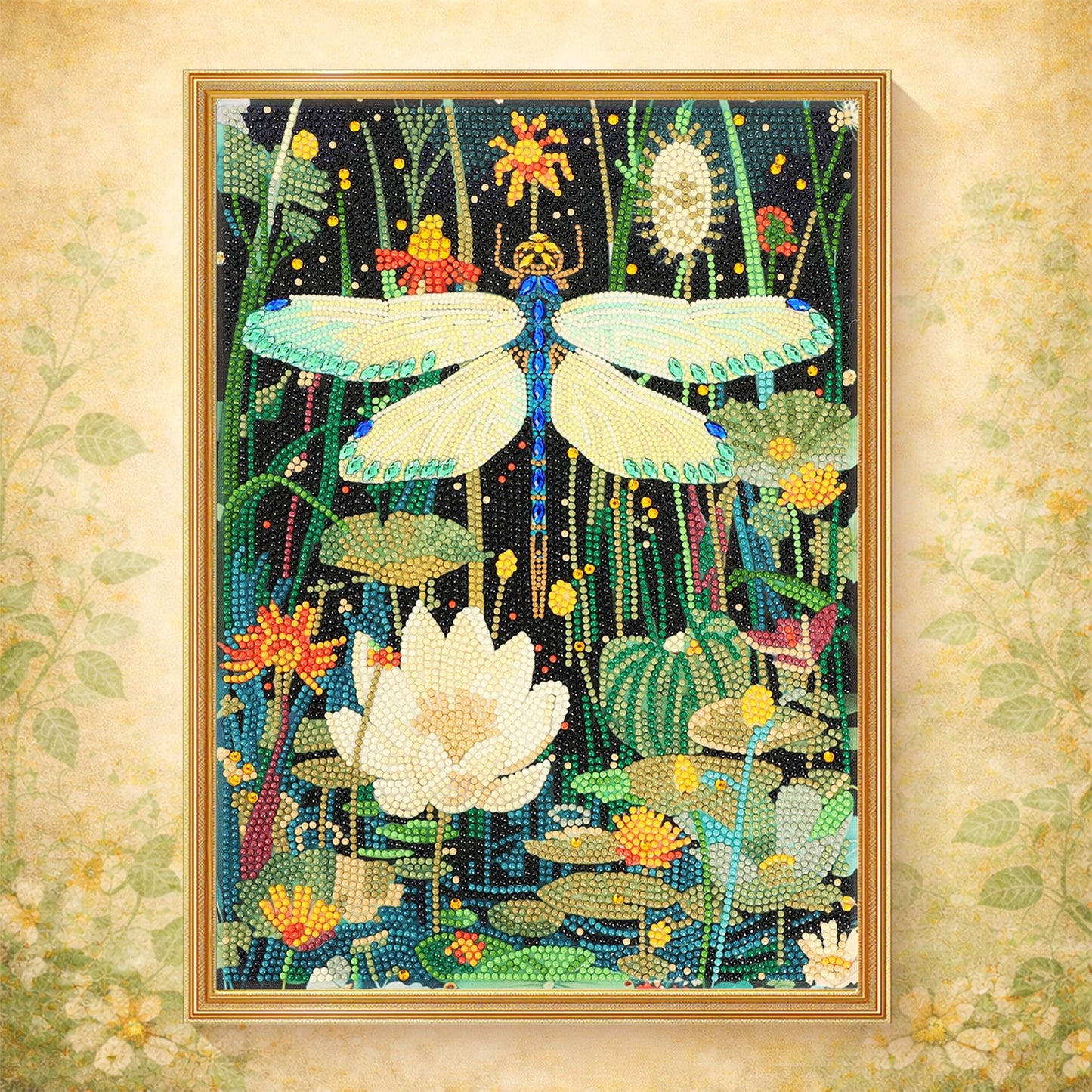 DIAMONDOUBLE Spring Summer Diamond Art Kits for Adults, 12x16 5D Full Drill Diamond Painting on Velvet Canvas, Dragonfly Design with Mixed Acrylic & Special Shape Diamonds, DIY Paint by Diamonds