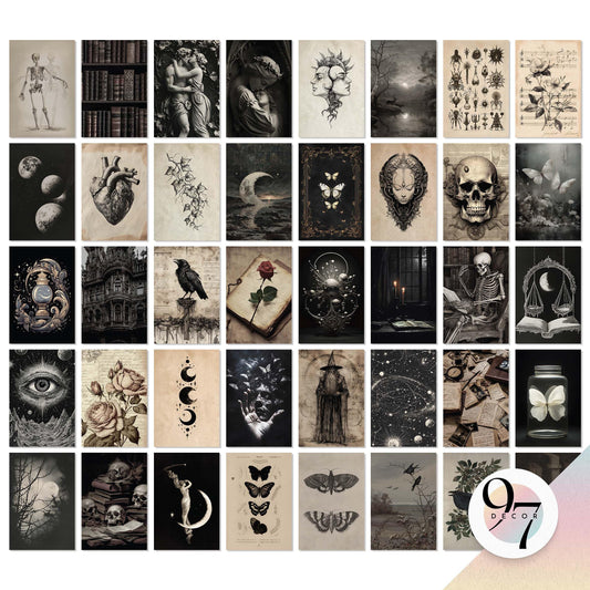 97 Decor Vintage Dark Academia Decor For Bedroom - 40 Pcs Moody Wall Art Prints, Dark Gothic Decoration For Home, Halloween Collage Kit Goth Wall Aesthetic Posters For Dorm (4x6)