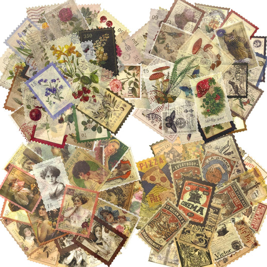 YUISLE 240 Vintage Postage Stamp Stickers for Scrapbook, Junk Journal Scrapbooking Supplies Sticker for Adults, Aesthetic Botanical Stickers for DIY Art Crafts-C04