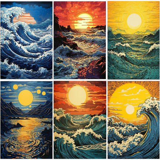 DOTSOPS Diamond Painting Kits Art Adults Painting Kit Crafts DIY 5D Diamond Art Packs Kits Full for Adults Beginner Home Wall Decoration Gift 11.8x15.7 Inches (6 Pack Great Wave)