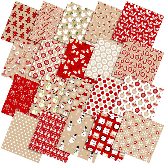 HunnmingRe 20 Pcs 10''x10'' Christmas Hot Cocoa Quilting Fabric Square Santa Snowflake Precut Quilted Fabric Bundle Candy Cane Snowman Printed Sewing Material for Winter Patchwork DIY Craft Supplies