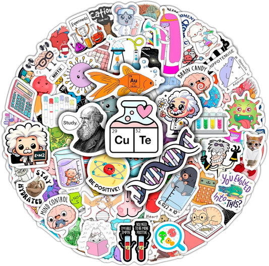 BulbaCraft 100Pcs Science Stickers for Students - Science Class Room Decor, Waterproof Vinyl Decals, Gifts for Women