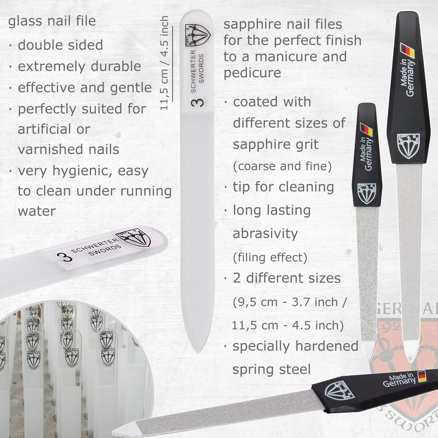 3 Swords Germany - brand quality 16 piece manicure pedicure grooming kit set for professional finger & toe nail care scissors clipper black synthetic leather case, Made in Germany