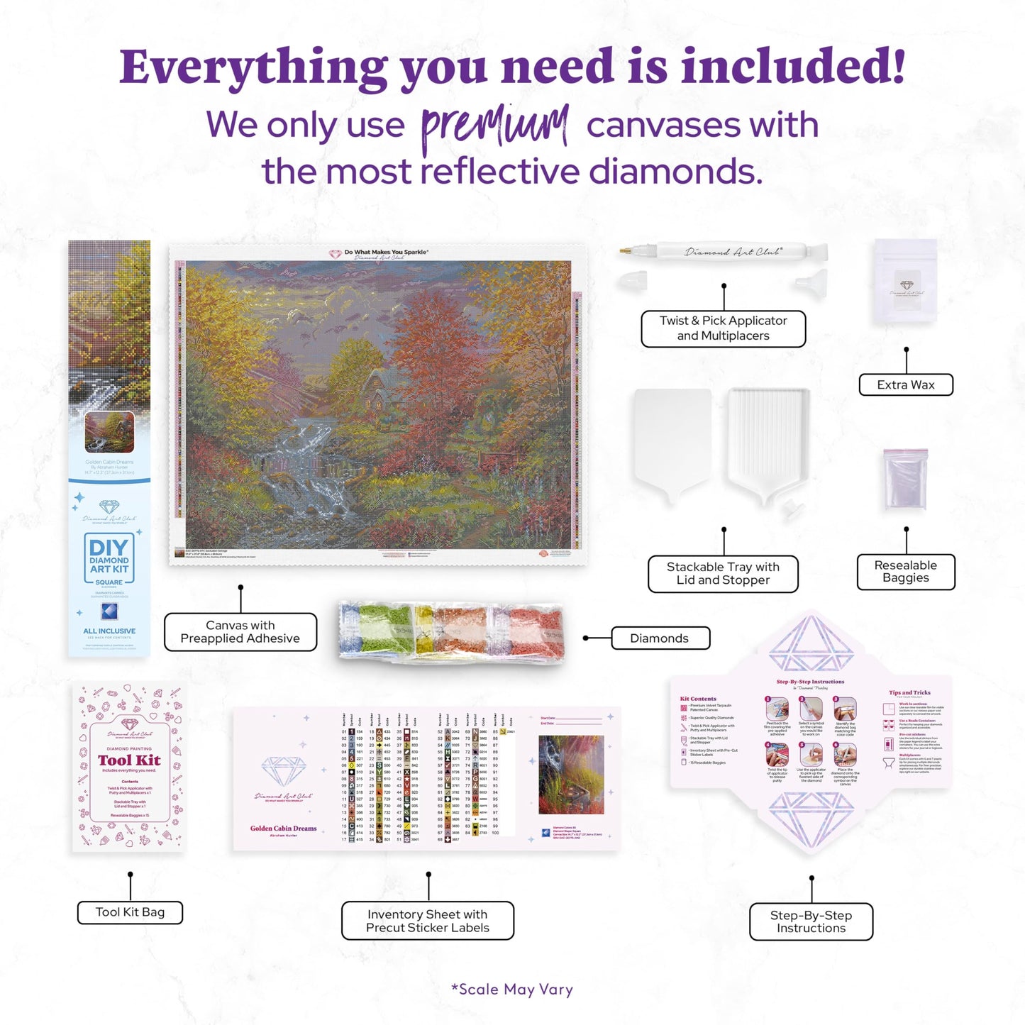 DIAMOND ART CLUB Golden Cabin Dreams Diamond Painting Kit, Fun DIY Crafts for Adults, Square Diamond Art Canvas, 14.7" x 12.3" (37.3 cm x 31.1 cm)
