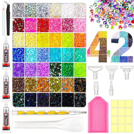 Fcoget 40000 Pcs Resin Jelly Rhinestones for Bedazzling, Mix Colors Bedazzling Kit with 3MM SS12 Colorful Resin Flatback Gems & B7000 Jewelry Glue for DIY craftsfor & Crafts Gifts