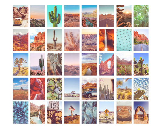 PARODY ART PRINTS 40 Piece Vintage Desert Cactus Boho Wall Aesthetic Collage Kit, Teen Room Decor, Route 66 Arizona Dorm Decor, 4x6 Professional Photos