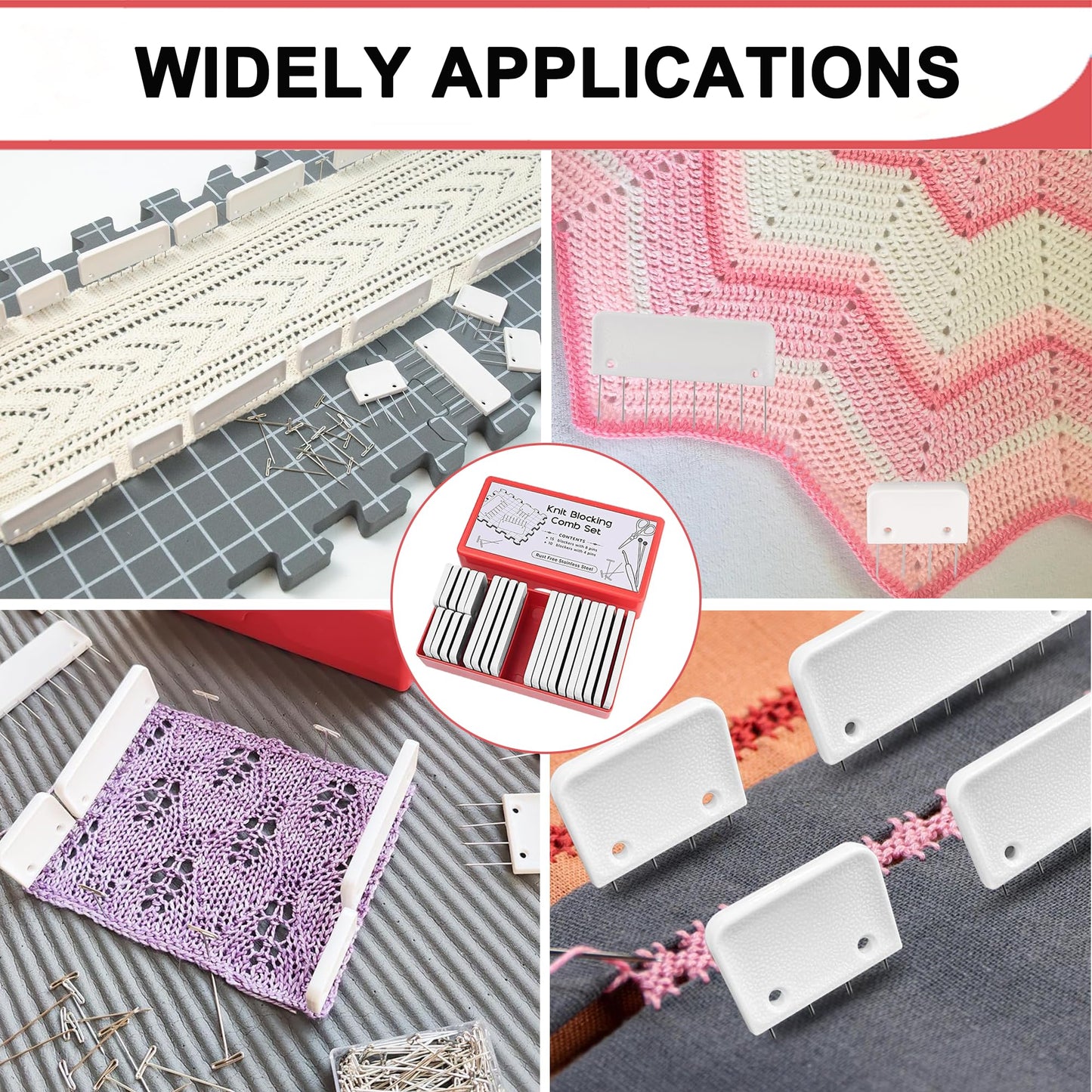 Knit Blockers Pins Kit, 25Pcs Knit Blocking Combs & 30 T-pins for Knitting Blocking Board Mats, Crochet Knitting Pins for Crochet Projects Sewing Lace Needlework Projects Tool (Purple)