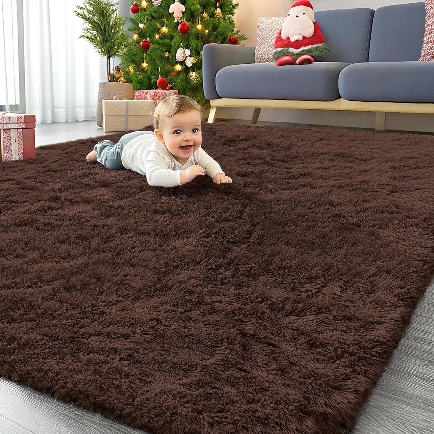 OLANLY Area Rugs - Soft Fluffy Shaggy Indoor Carpet for Living Room & Bedroom - 6x7, Machine Washable, Aesthetic Home Decor
