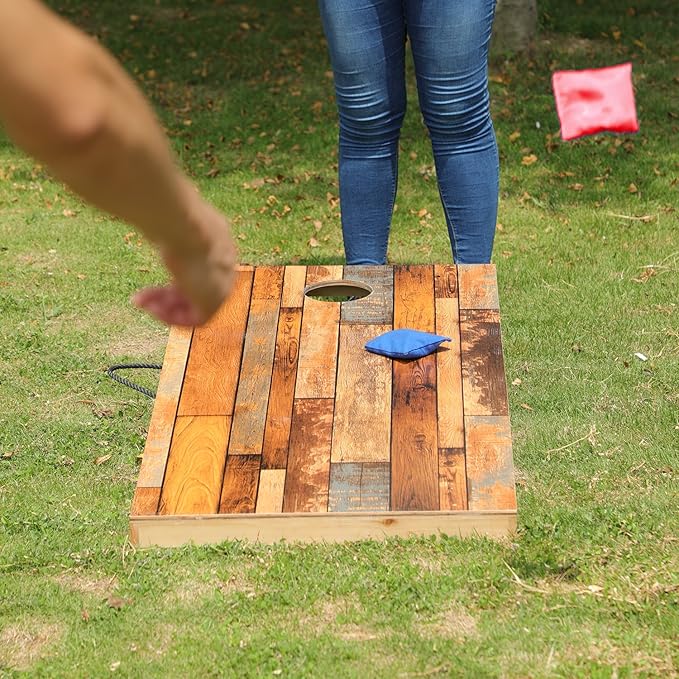 Solid Wood Premium Cornhole Game Set, Bean Bag Toss Game for Tailgate, Outdoor, Backyard - Professional Portable Cornhole Boards & Set of 8 Cornhole Bean Bags (Junior, Tailgate, Regulation Size)