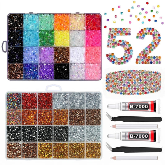 2 Boxes 52 Colors of Jelly Rhinestones for Bedazzling Kit, 3/4/5/6mm Multicolor Resin Flatback Gems for Diamond Art, Bedazzler Kit with Rhinestones B7000 Glue for Crafting with the Bedazzler, Nail Art