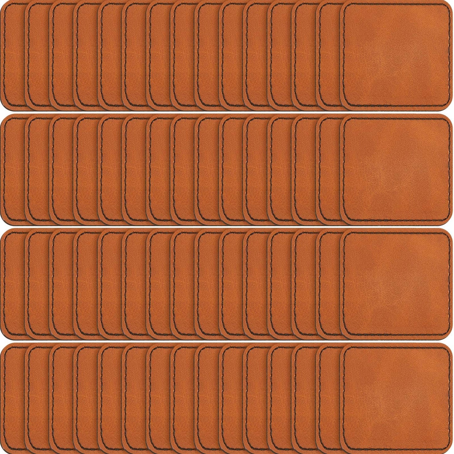 Dunzy 60 Pcs Blank Leather Hat Patch Square Laserable Rustic Leatherette Patch Adhesive for Hat Fabric Custom Repair Sew Laser Glow Forge, 2.5 x 2.5 Inch(Khaki)