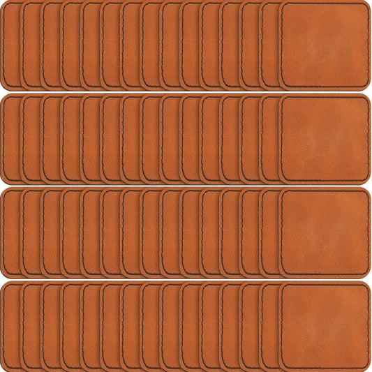 Dunzy 60 Pcs Blank Leather Hat Patch Square Laserable Rustic Leatherette Patch Adhesive for Hat Fabric Custom Repair Sew Laser Glow Forge, 2.5 x 2.5 Inch(Khaki)