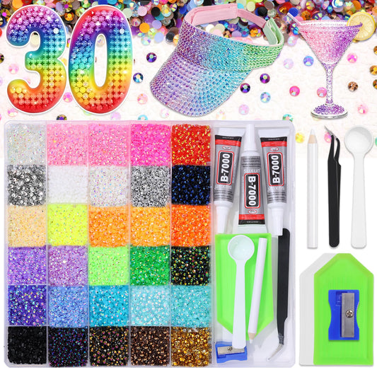 ROYTOER 3 mm Rhinestone for Bedazzling 30 Colors Flatback Crystal Rhinestone Kit with Tools Nail Diamond Bead Bedazzling Kit with Resin Rhinestones for DIY Nail Art Craft Clothes Shoes Decoration