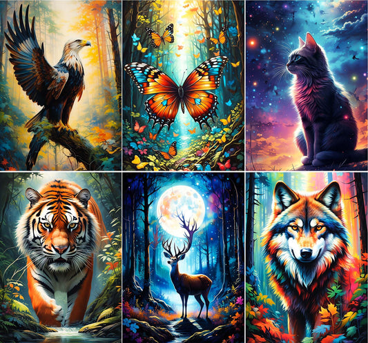 UiSdfuy Diamond Art Kits Crafts DIY 5D Diamond Art Packs Kits Full for Adults Beginner,Home Wall Decoration Gift 11.8x15.7inch (6 Pack Wild Animal)