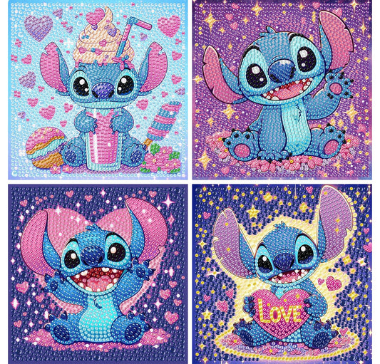 KOJEFCV 4 PCS Diamond Art Painting Kits for Kids,Cartoon Diamond Art for Kids Ages 4-8-12,Cartoon Gem Kit Crafts Beginners for Gift Home Wall Decor(6x6inch)