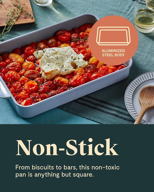 Caraway Non-Stick Ceramic Rectangle Pan Duo - 9”x13” - Naturally Slick, Non-Toxic & PTFE Free - Ideal for Brownies & Lasagnas - Cream