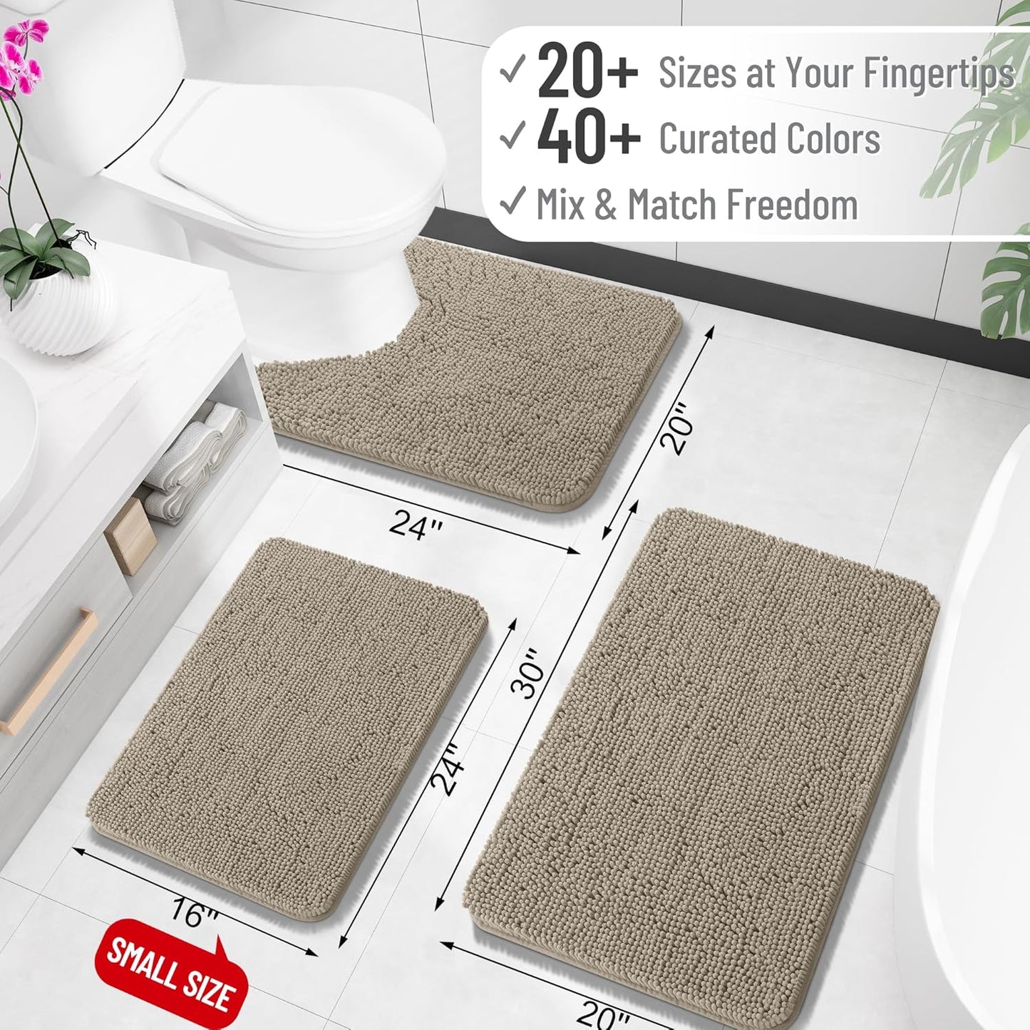 OLANLY Large Bath Rugs - Extra Soft Chenille with Rubber Backing | Quick Dry & Machine Washable - Warm Taupe 40x32