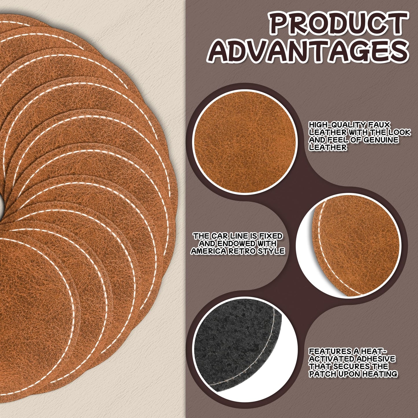 BUVKHMX Faux Leather & Leatherette Hat Patches - 60 Pack Blank Laserable Patches with Adhesive Backing for Customization, Fabric Repair, Sewing & Laser Engraving Supplies (Brown)
