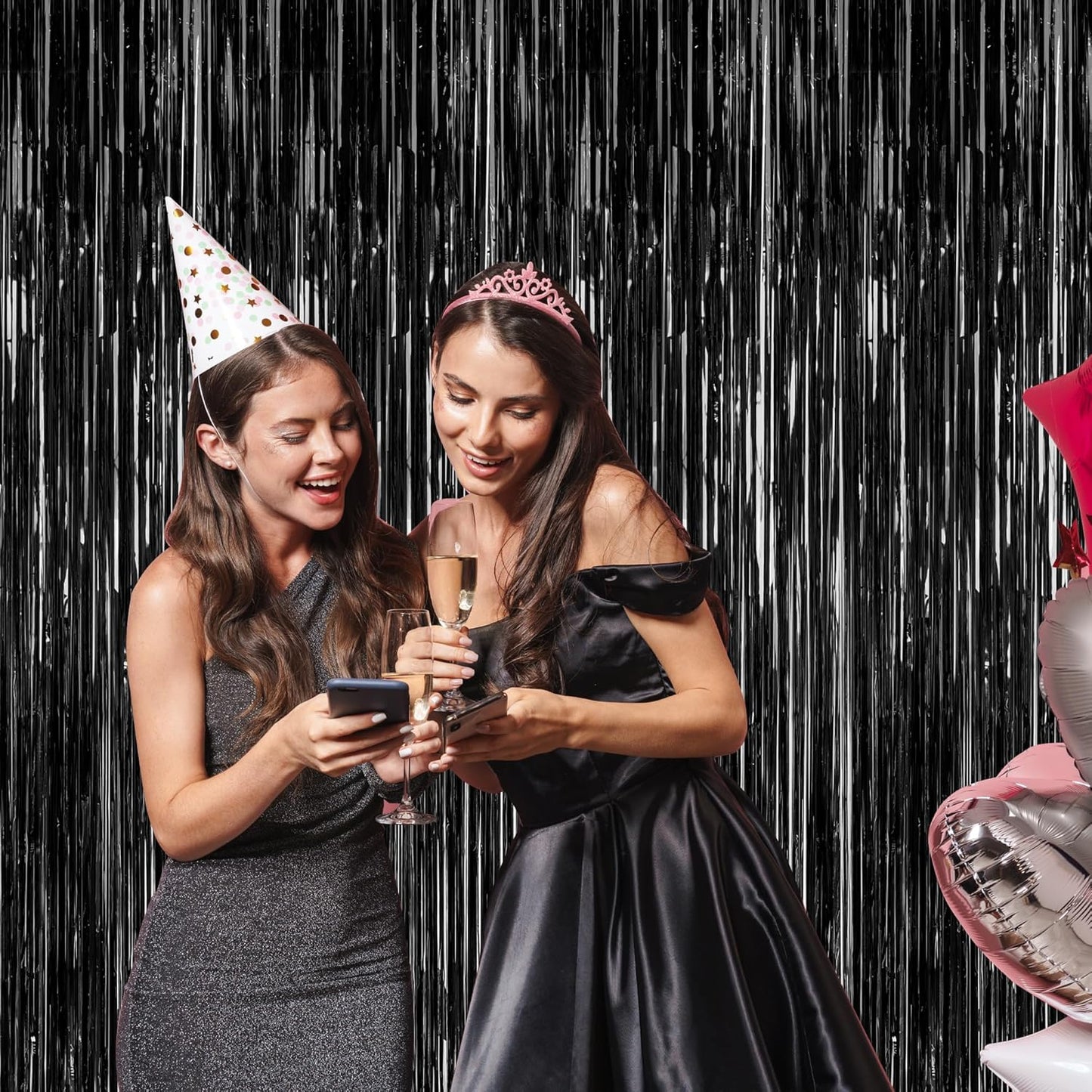 2026 Graduation Party Decorations by [Brand Name] - 2 Pack Black Backdrop & Metallic Fringe Curtains | 3.28 FT x 7.05 FT