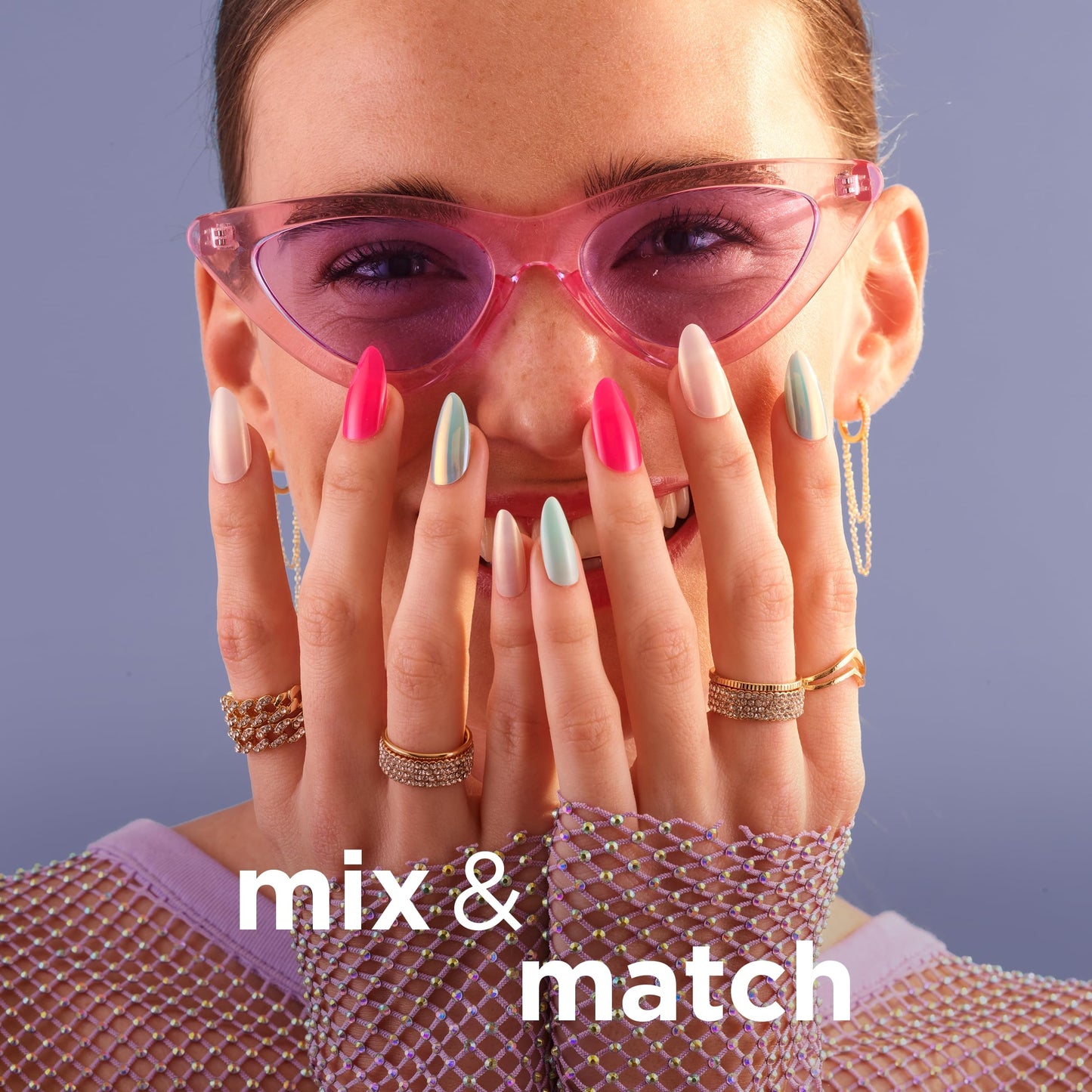 Sally Hansen Salon Effects Perfect Press-On Nails | Square Shape | Easy to Apply, Non-Damaging | 30 Nails, Nail Glue, Adhesive Tabs, File | Squiggle & Wiggle