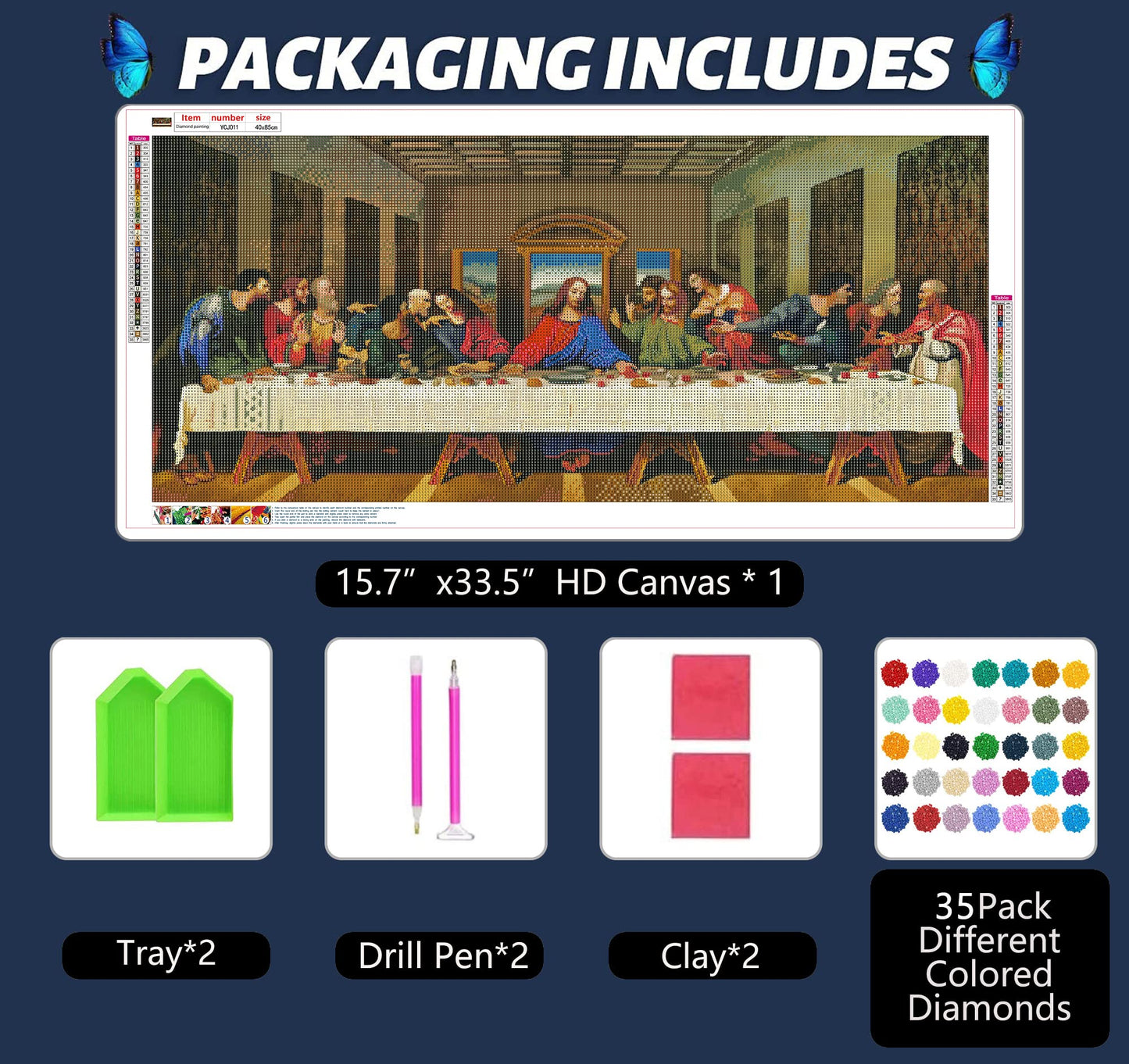 5D DIY Diamond Painting Kits for Adults, Large Size Full Drill Diamond Arts Rhinestone Pasted, DIY Painting Diamond Dot Arts Crafts for Home Wall Decor Gift, 15.8"x33.5" (The Last Supper)