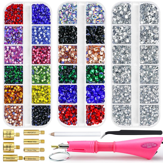 Briskbloom Hotfix Rhinestones Applicator Setter, Hot Fix Rhinestone Bedazzler Kit with 5600PCS Rhinestones, Bedazzle Gun Wand for Clothing Fabric Crafts, 10SS 16SS 20SS 3 Gems Sizes, Multi-Colors