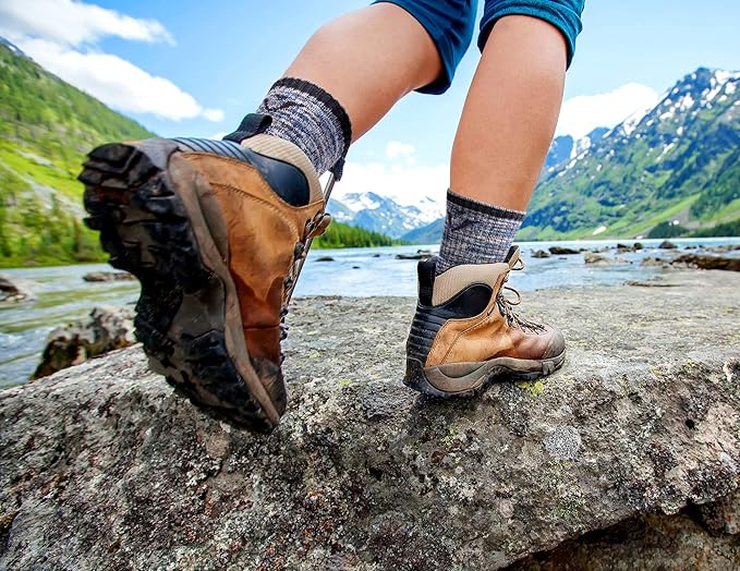 FEIDEER Men's Hiking Walking Socks, Multi-pack Wicking Cushioned Outdoor Recreation Quarter Crew Socks