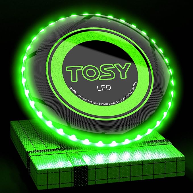 TOSY Bundle of 3-2X Green + Blue - Flying Disc 36 LEDs, Super Bright, Smart Modes, Auto Light Up, Rechargeable, Cool Fun Christmas, Birthday & Camping Gift for Men/Boys/Teens/Kids, 175g Frisbee