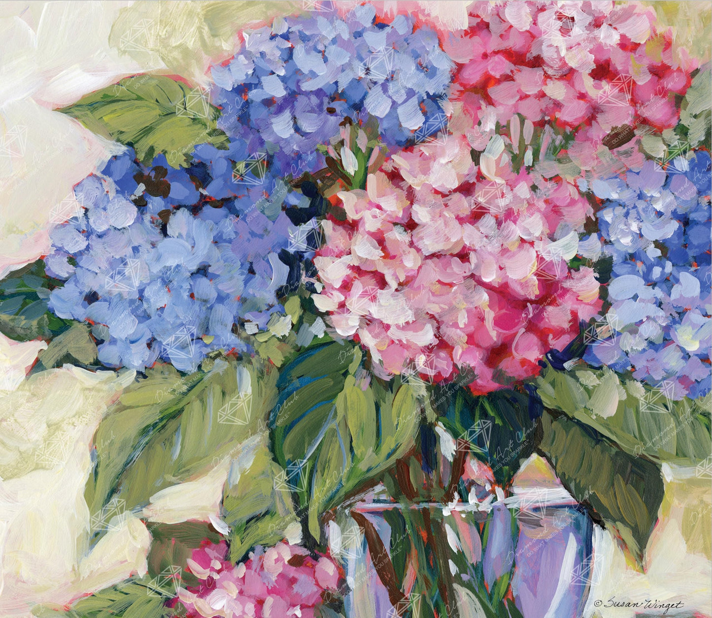 DIAMOND ART CLUB Hydrangeas Diamond Painting Kit, Fun DIY Crafts for Adults, Round Diamond Art Canvas, 15" x 13" (38 cm x 33 cm)