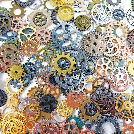GXXMEI 300 Gram DIY Assorted Color Antique Metal Steampunk Gears Charms Pendant Clock Watch Wheel Gear for Crafting, Jewelry Making Accessory