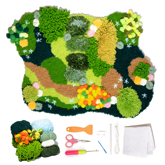 CRAFT CLUB Forest Floor Moss Rug Kit | DIY Latch Hook Kit Accessories for Beginners | Kit with 24 Yarn Types, Tools & Canvas | Arts & Crafts Supplies for Nature-Inspired Home Décor | 27.6in x21.7in