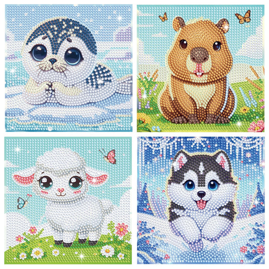 NANZHOO 4 Pack Diamond Art Kits Diamond Painting Kits for Beginners, 5D Cute Animals Diamond Art Gem Art Dimond Art Paintings, Mosaic Kits DIY Full Drill for Gift Home Wall Decoration, 6x6 Inch