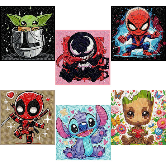 Sretoul 6 Pack Cartoon Diamond Art Kits for Kids- 6 Pack Small Diamond Art Painting, Arts and Crafts for Kids Ages 4-8-12 6X6 Inch
