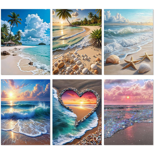 mrpwnle 6 Pack Diamond Art Kits for Adults, Landscape Diamond Painting Kits for Adults, 5D DIY Round Full Drill Gem Art Diamonds Dots Crafts, Home Decor Gift 12x16in (Beach, Sunset, Sunny)