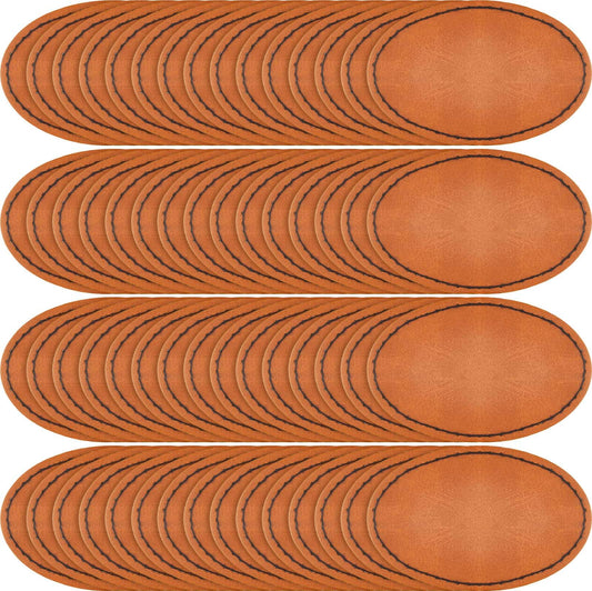 60 Pcs Blank Leatherette Hat Patches with Adhesive Oval Leatherette Rectangle Patch Faux Leather Patches for Hats Custom Fabric Repair Sew Laser Supplies, 3 x 2 Inches (Khaki)