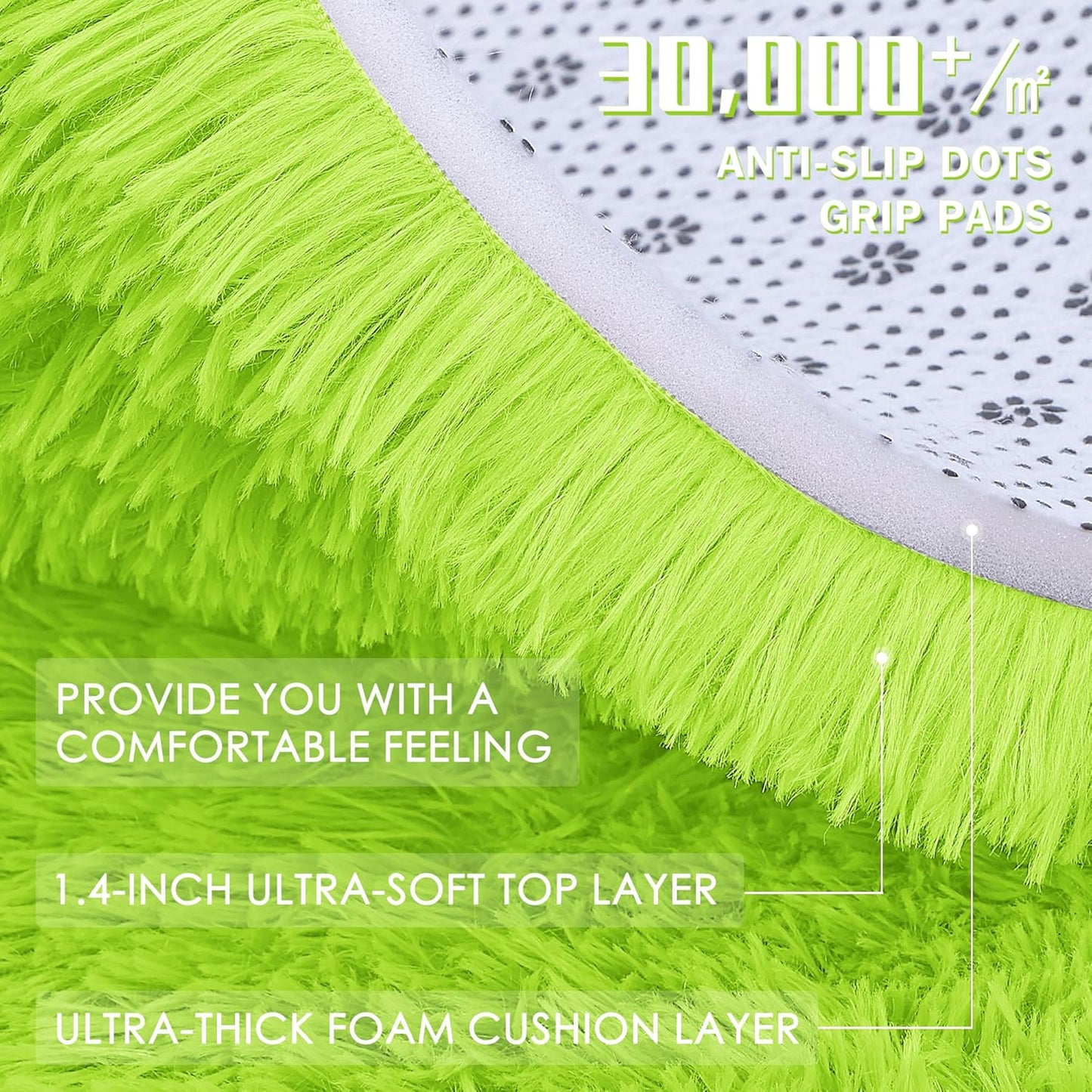OLANLY 2x5 Machine Washable Runner Rug - Soft Fluffy Shaggy Design for Bedroom & Hallway | Lime Green Home Decor
